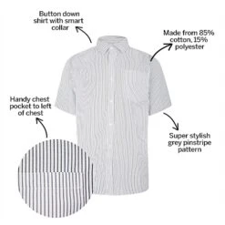 Bigdude Striped Short Sleeve Shirt Grey/White -Bigdude dc4ab335 bd23ss0820grey