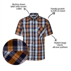 Bigdude Short Sleeve Check Shirt Orange -Bigdude dcd6b29a bd23ss0620orange