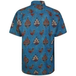 Bigdude Relaxed Collar Peacock Print Short Sleeve Shirt Denim -Bigdude e451b52d bd23ss03 07 2