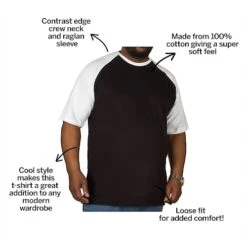 Bigdude Contrast Raglan Sleeve T-Shirt Black/White -Bigdude f0a314eb bd19tst6220white
