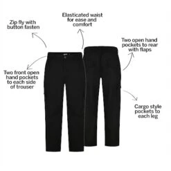 Bigdude Lightweight Elasticated Waist Cargo Trousers Black -Bigdude f2fd45de bd22tr02