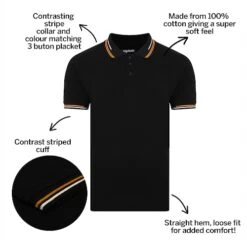 Bigdude Designer Tipped Polo Shirt Black -Bigdude f45994ff bd21p0420black