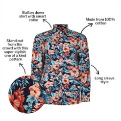 Bigdude Floral Long Sleeve Poplin Shirt Navy -Bigdude f96cad56 bd23ls1120floral