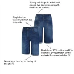 Bigdude Stretch Turn Up Denim Shorts Mid Blue Wash -Bigdude fb22e5dd shorts2