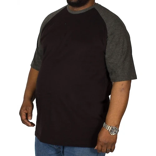 Bigdude Contrast Raglan Sleeve T-Shirt Black/Charcoal 4 Bigdude Contrast Raglan Sleeve T-Shirt Black/Charcoal - Image 2