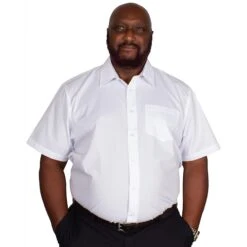 Bigdude Classic Short Sleeve Poplin Shirt White -Bigdude img 9337 clipped rev 1