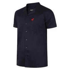 Bigdude Relaxed Collar Short Sleeve Shirt Navy -Bigdude navy shirt red deer logo 2